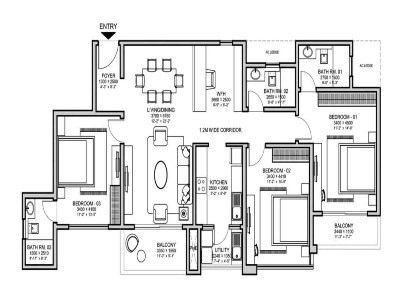 Sobha Townpark 3 BHK floor plan